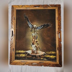 Native American velvet painting Mexican  Ernesto Sanchez vtg  19 x 23